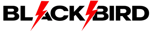 Blackbird logo with red lightning bolts on a white background